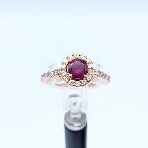 𝅺garnet diamond halo ring - Picture 7 of 17